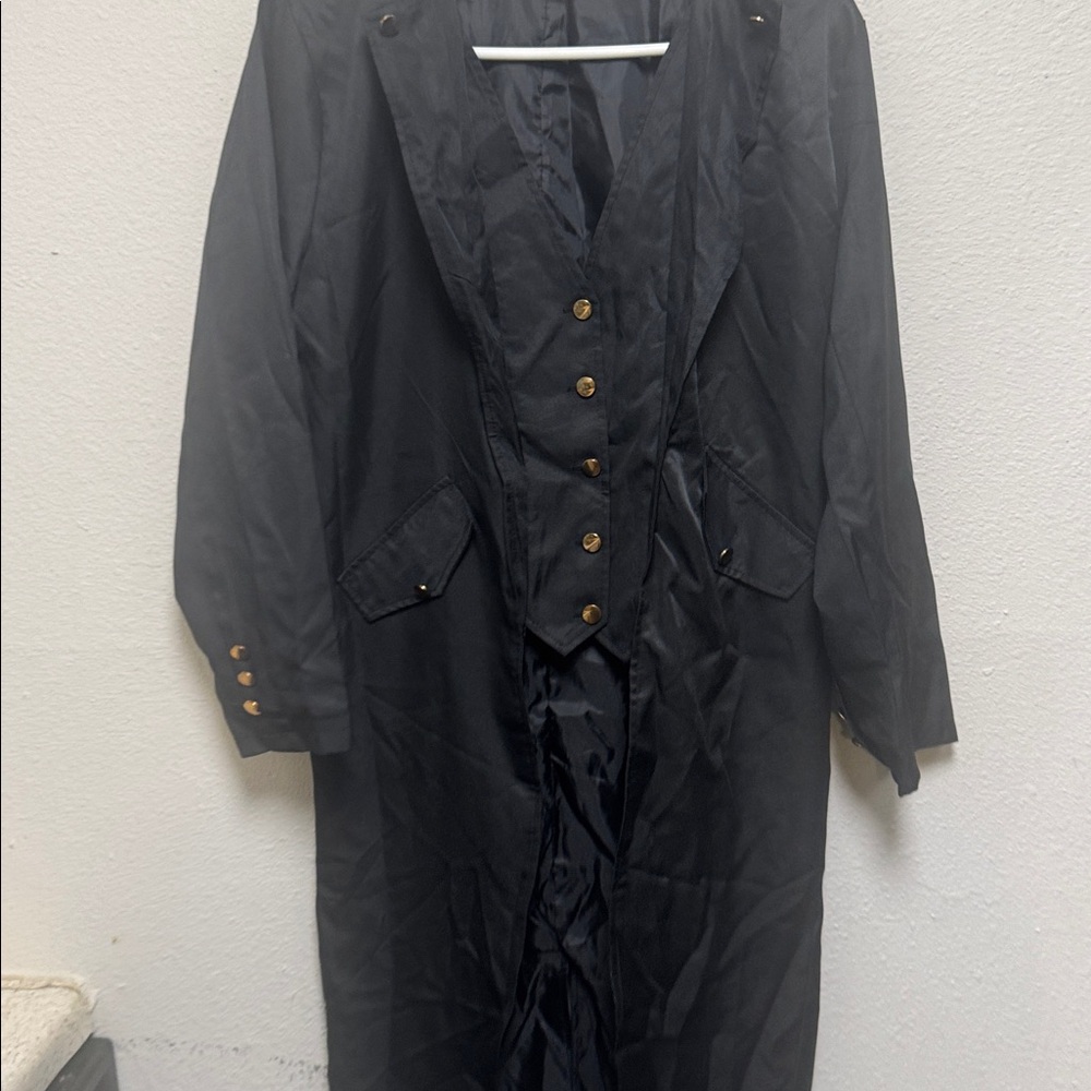 Black Long Coat with Gold Buttons